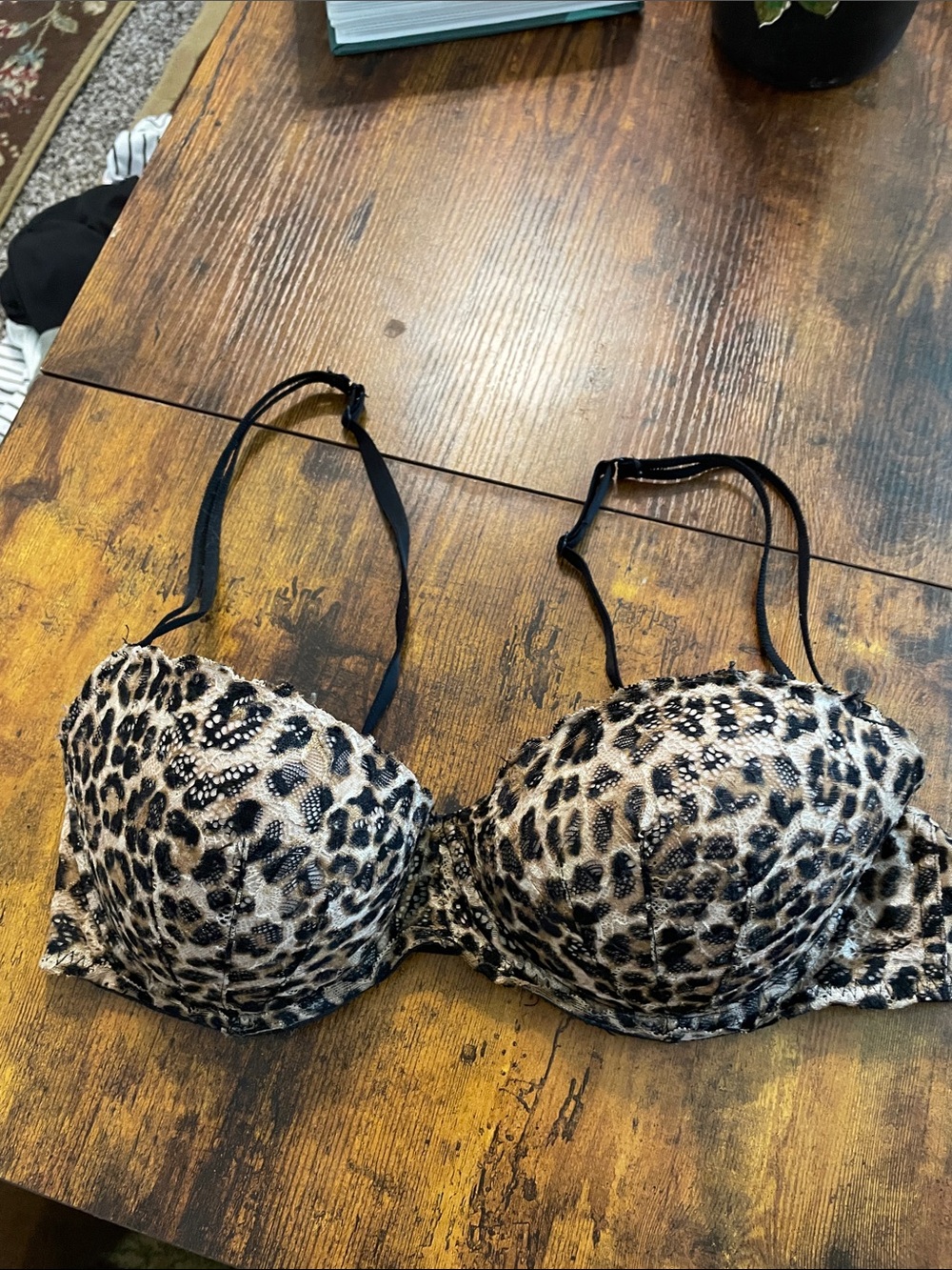 PINK Victoria's Secret Leopard Push-Up Bra - Black & Tan